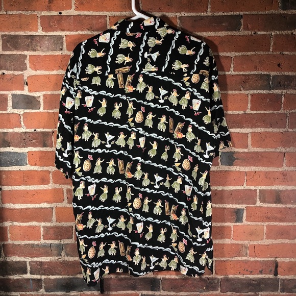 Hawaiian Shirt Black Hula Girls 100% Rayon - Picture 2 of 5